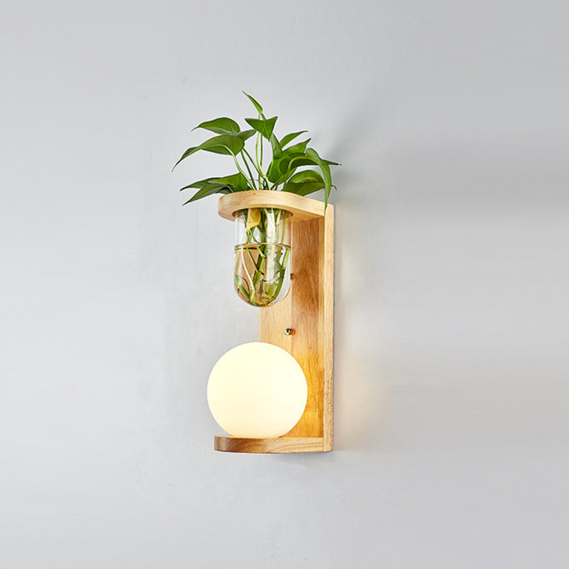 BowLift | White Glass Geometric Wall Lighting Modern 1 Head Wood Wall Lamp for Nightstand