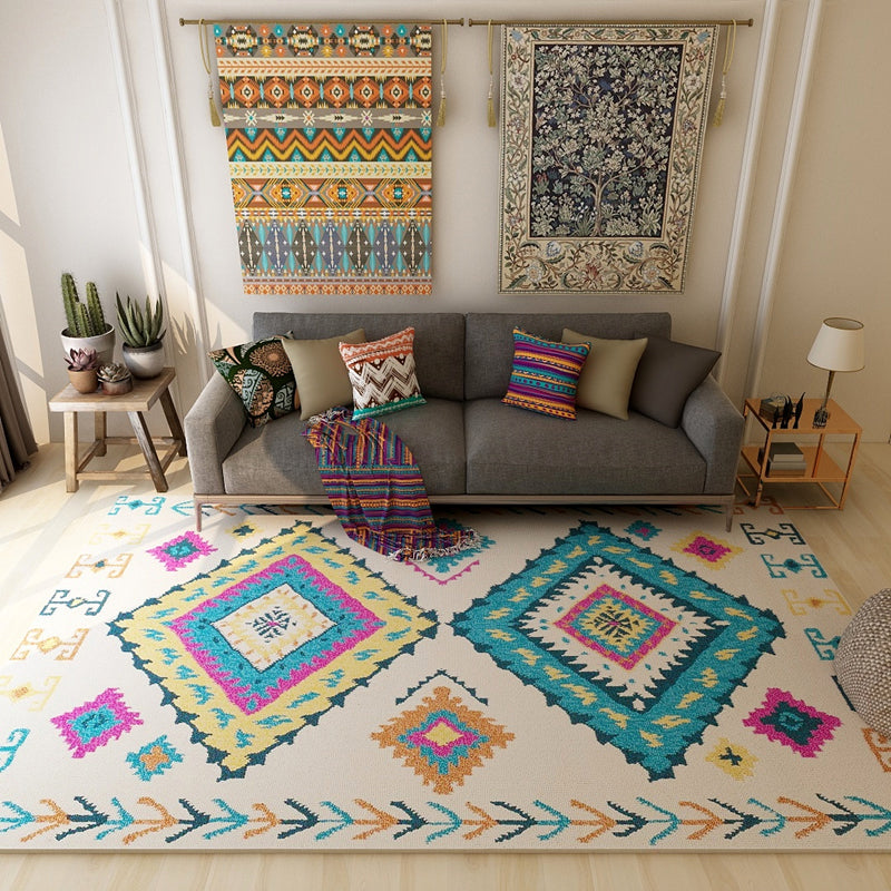 BowLift | Color back Moroccan style rug Polymer geometric pattern rug non-slip bottom machine washable stain-resistant rug for indoor use