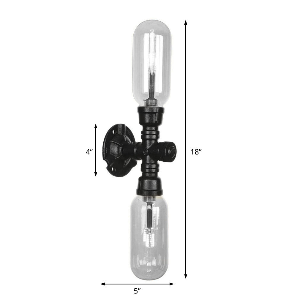 BowLift | Clear Glass Black Wall Lamp Capsule Shade 2/4 Light Industrial Wall Mounted Pipe Lighting