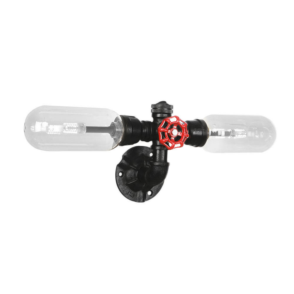 BowLift | Clear Glass Black Wall Lamp Capsule Shade 2/4 Light Industrial Wall Mounted Pipe Lighting