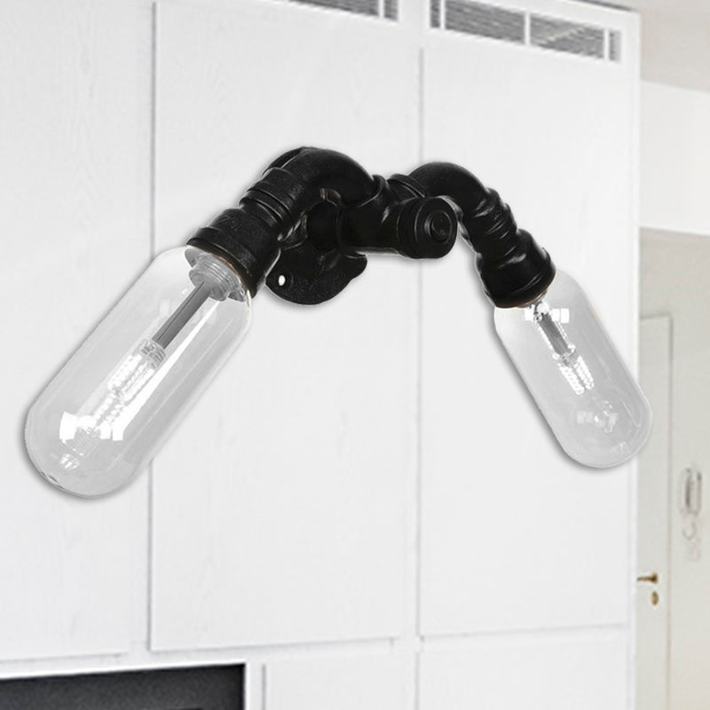 BowLift | Capsule Shade Bedroom Wall Light Industrial Metal 2 Lights Black Wall Light with Pipe Design