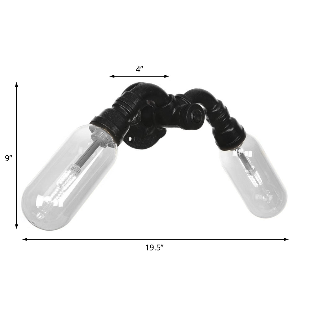 BowLift | Capsule Shade Bedroom Wall Light Industrial Metal 2 Lights Black Wall Light with Pipe Design