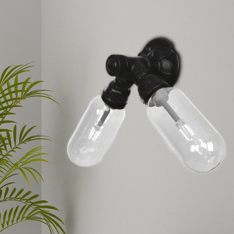 BowLift | Capsule Shade Bedroom Wall Light Industrial Metal 2 Lights Black Wall Light with Pipe Design