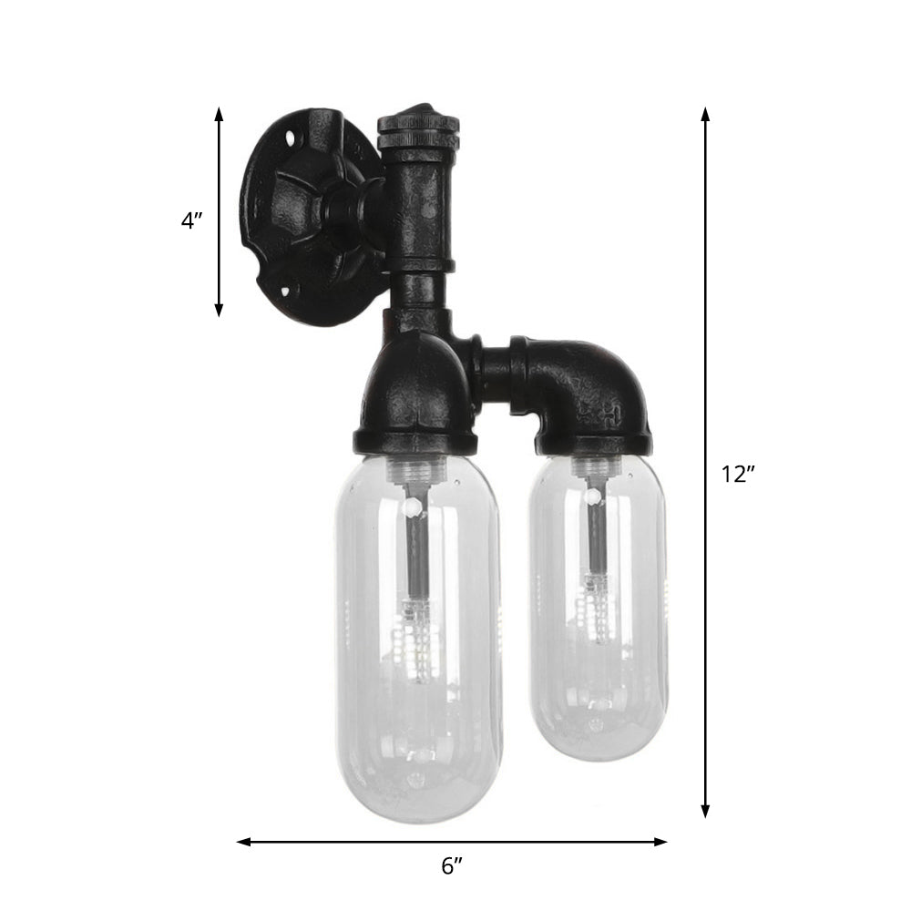 BowLift | Capsule Shade Bedroom Wall Light Industrial Metal 2 Lights Black Wall Light with Pipe Design