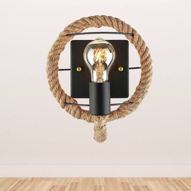 BowLift | Beige A light wall lamp light industrial rope round/oval shade wall lighting fixture for dining room