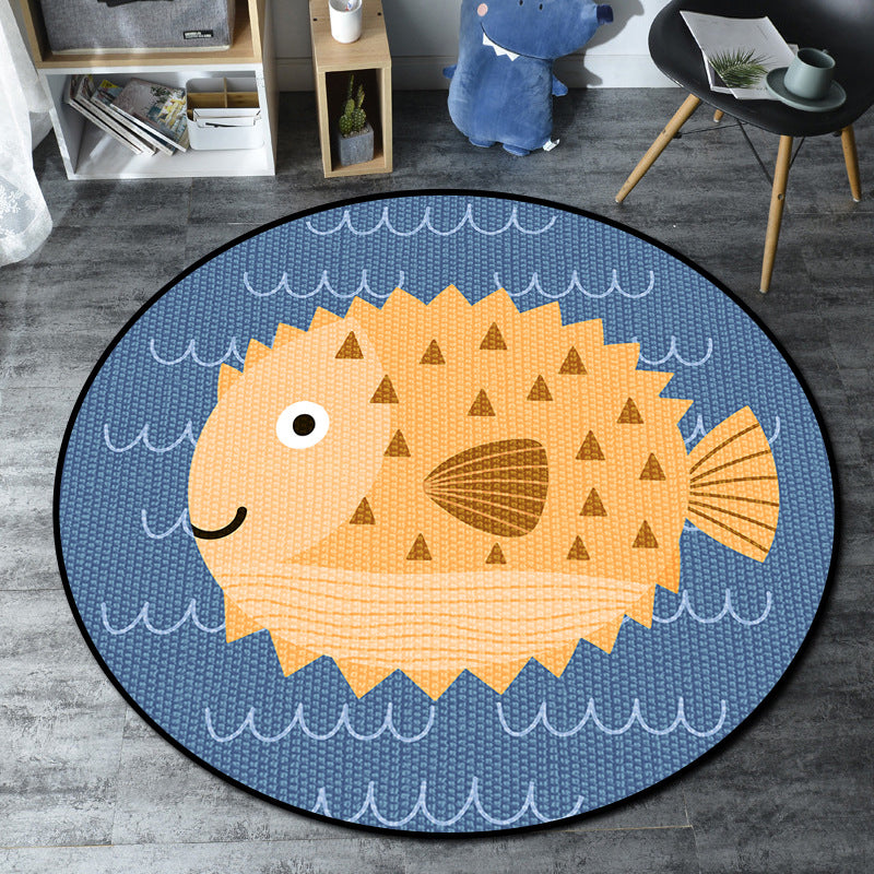 BowLift | Cartoon Kids' Room Rug Multicolored Sea Creatures Rug Synthetic Non-Slip Stain Resistant Washable Rug