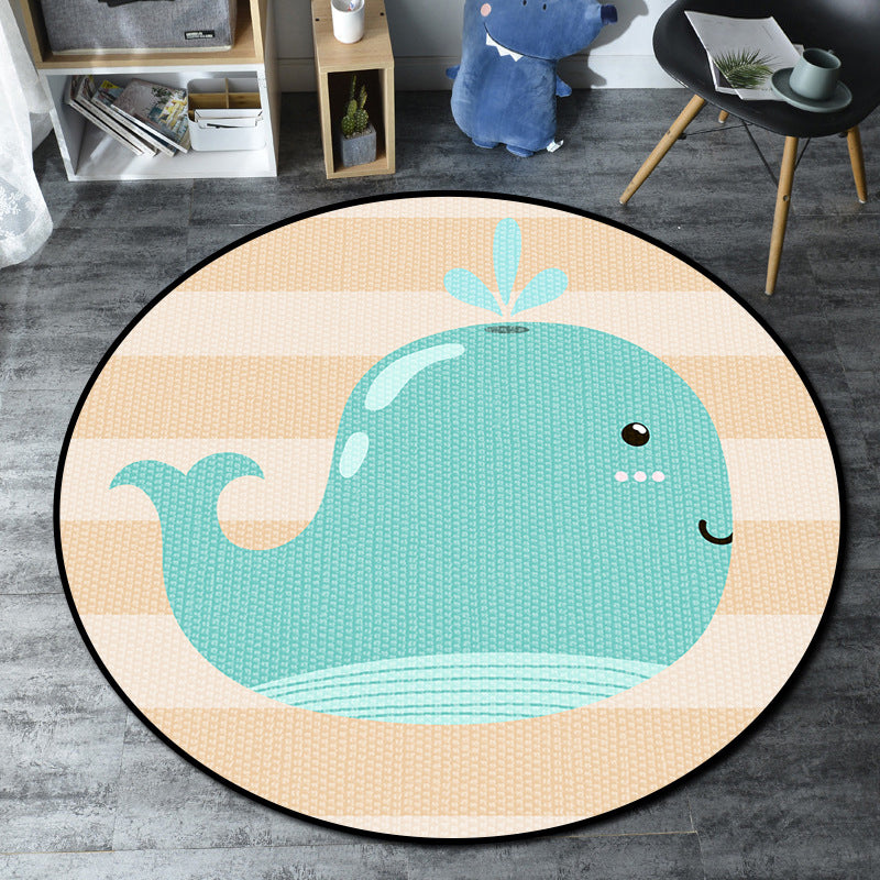 BowLift | Cartoon Kids' Room Rug Multicolored Sea Creatures Rug Synthetic Non-Slip Stain Resistant Washable Rug