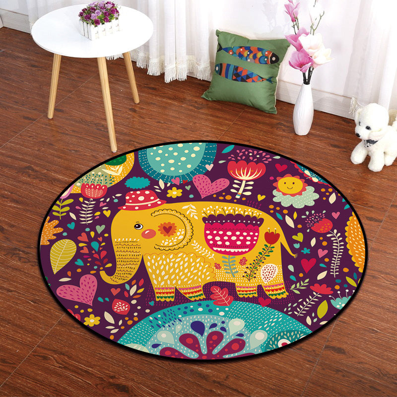 BowLift | Colorful Animal Painting Print Rug Multi-Colored Cartoon Rug Synthetic Washable Non-Slip Stain-Resistant Rug for Nursery