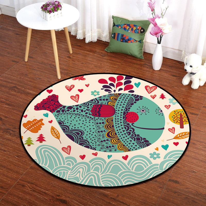 BowLift | Colorful Animal Painting Print Rug Multi-Colored Cartoon Rug Synthetic Washable Non-Slip Stain-Resistant Rug for Nursery