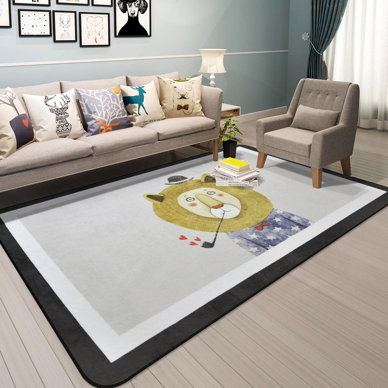 BowLift | Cartoon Animal Gentleman Rug Multicolor Polypropylene Rug Washable Pet Friendly Non-Slip Underlay Rug for Living Room