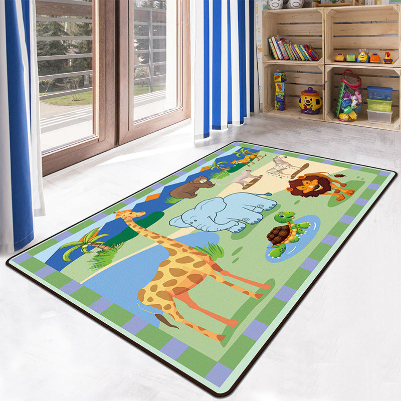 BowLift | Educational Multicolor Zoo Print Rug Synthetic Cartoon Rug Non-Slip Play Mat for Children
