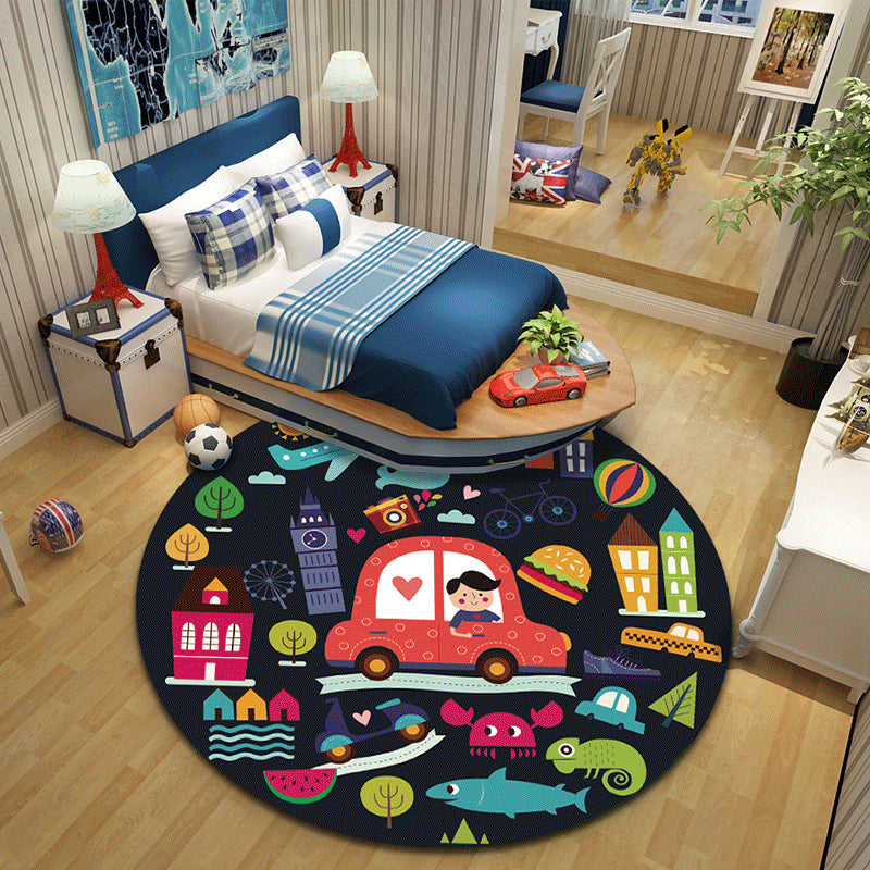 BowLift | Cartoon Character Indoor Rug Multi Colored Polyester Carpet Stain Resistant Non-Slip Backing Pet Friendly Rug for Child Room