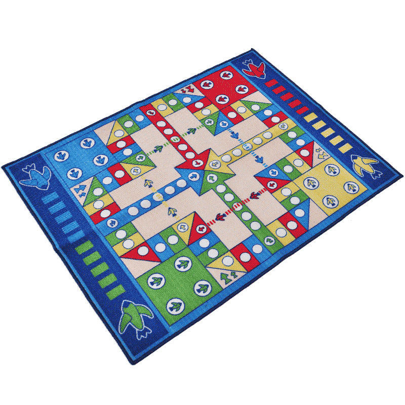 BowLift | Playable Child Rug blue Airplane Chess Game Rug Non-Slip Backing Pet Friendly Stain Resistant Carpet for Preschool