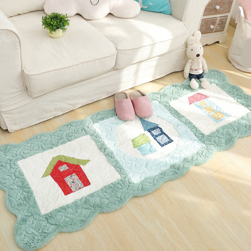 BowLift | Pleated House Sign Carpet Multi-Color Children's Carpet Synthetic Stain Resistant Pet Friendly Non-Slip Rug for Nursery