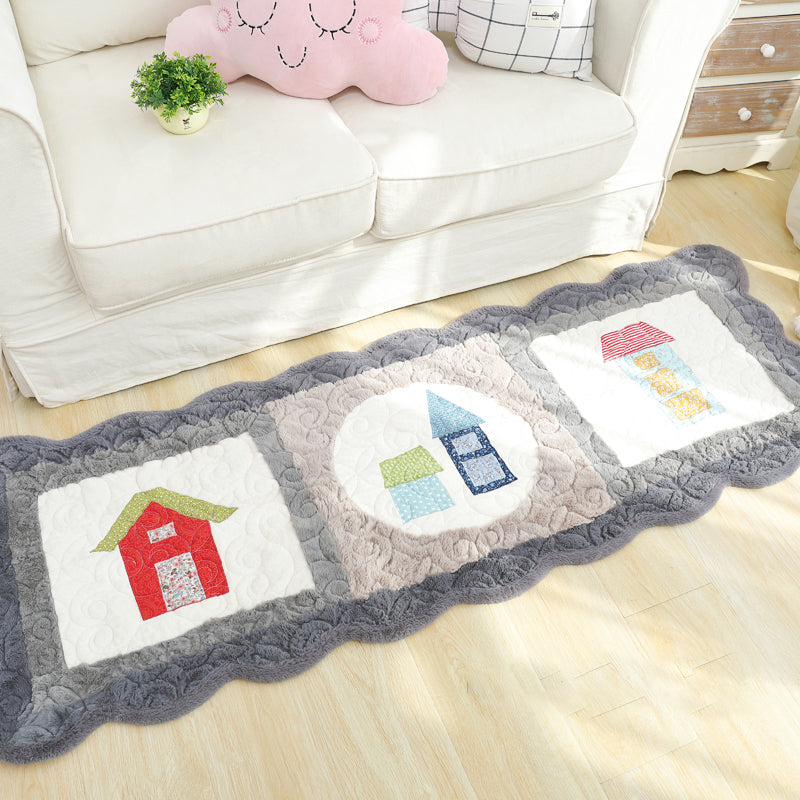 BowLift | Pleated House Sign Carpet Multi-Color Children's Carpet Synthetic Stain Resistant Pet Friendly Non-Slip Rug for Nursery