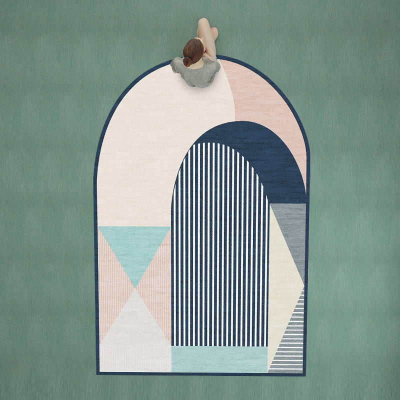 BowLift | Aesthetics Color Block Area Rug Multicolor Nordic Rug Polyester Stain Resistant Pet Friendly Non-Slip Rug for Home Decoration