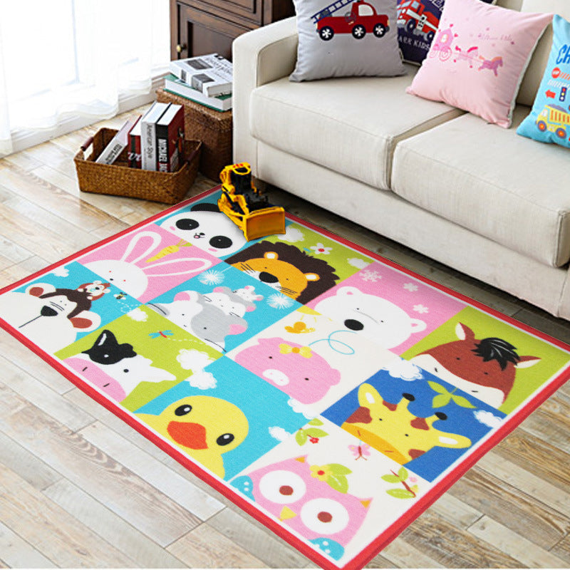 BowLift | Colorful Back for Children Multi Color Animal Pattern Carpet Synthetic Stain Resistant Non-Slip Back Machine Washable Carpet for Preschool