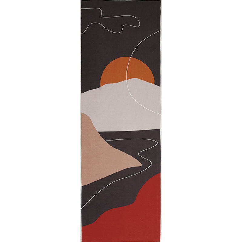 BowLift | Artistic Sunrise Landscape Pattern Rug Black Modern Rug Synthetic Non-Slip Backing Washable Pet Friendly Carpet for Bedroom