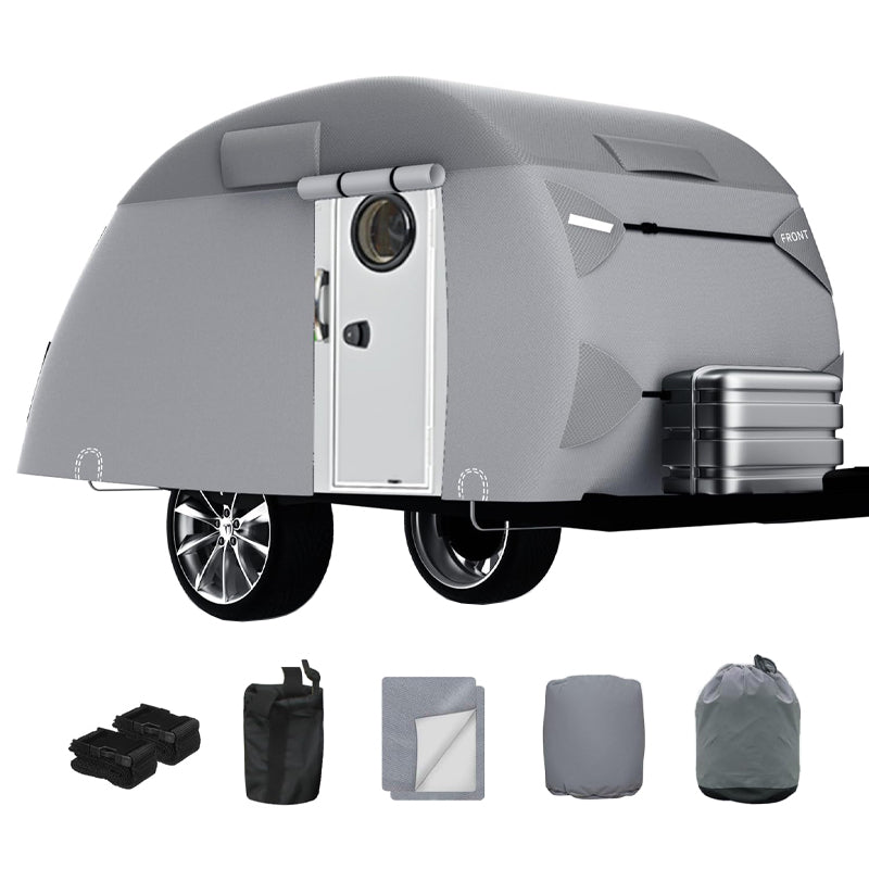 BowLift | 12'-15' Teardrop Trailer Cover 7 Layers Camper Cover Waterproof Travel Trailer Cover with Windproof Strap