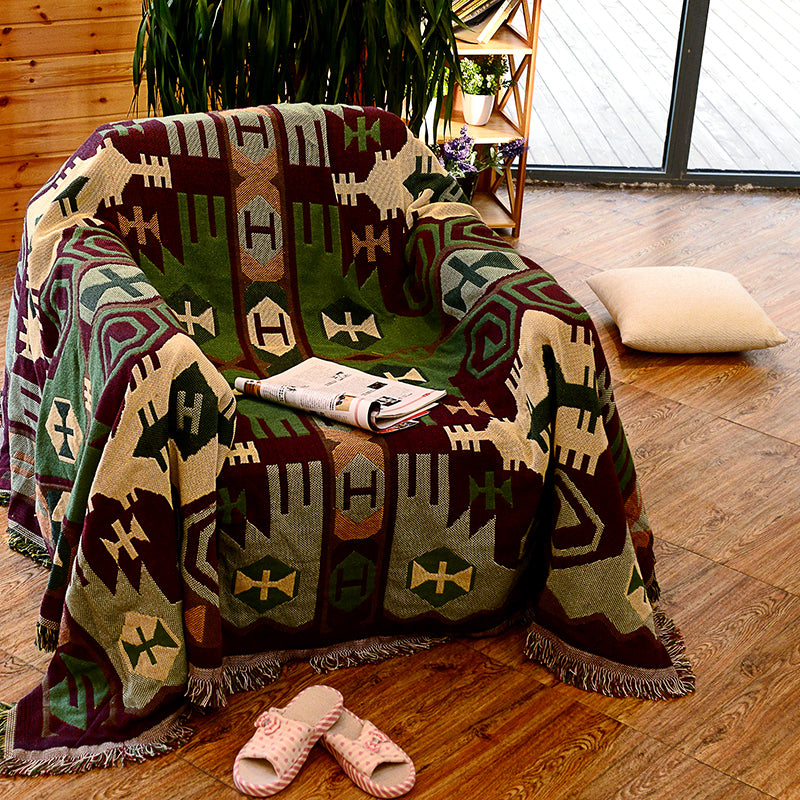 BowLift | Retro Country Style Carpet Green Geometric Woven Carpet Pet Friendly Carpet for the Living Room