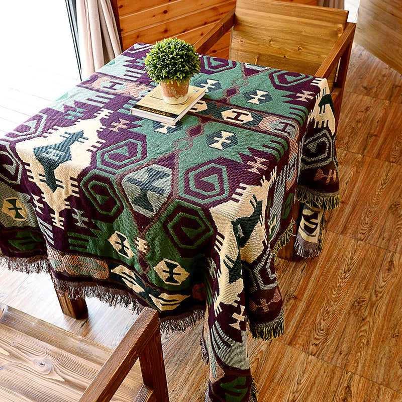 BowLift | Retro Country Style Carpet Green Geometric Woven Carpet Pet Friendly Carpet for the Living Room