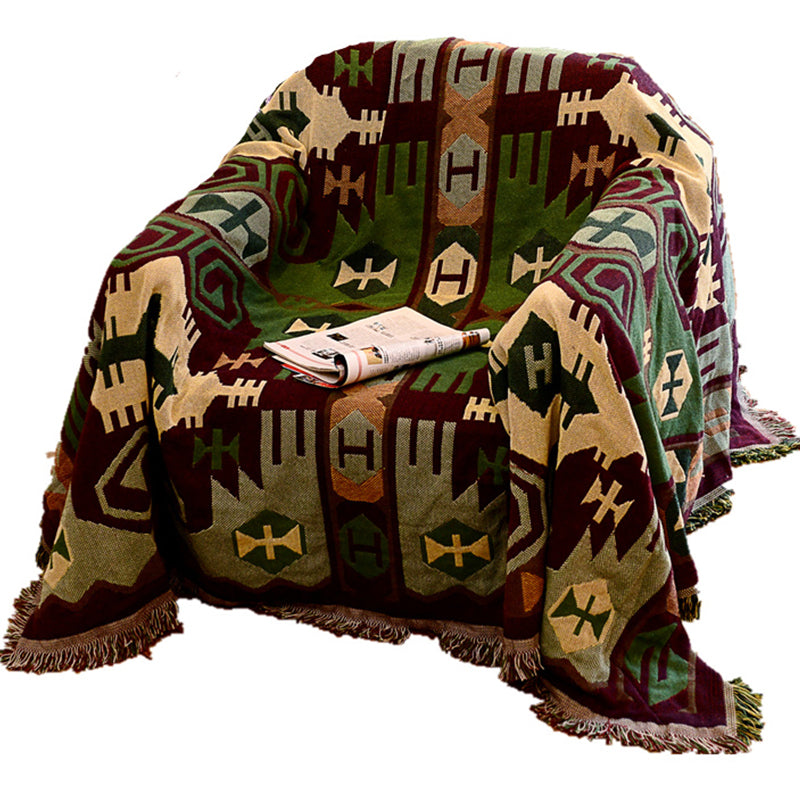 BowLift | Retro Country Style Carpet Green Geometric Woven Carpet Pet Friendly Carpet for the Living Room