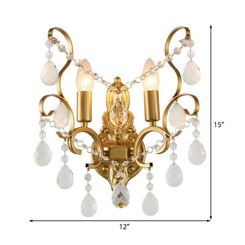 BowLift | Brass Arch Arm Wall Mounted Light Modernism 1/2 Lights Metal Flush Mount Wall Light with Drop Crystal Decoration
