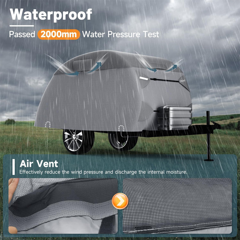 BowLift | 12'-15' Teardrop Trailer Cover 7 Layers Camper Cover Waterproof Travel Trailer Cover with Windproof Strap