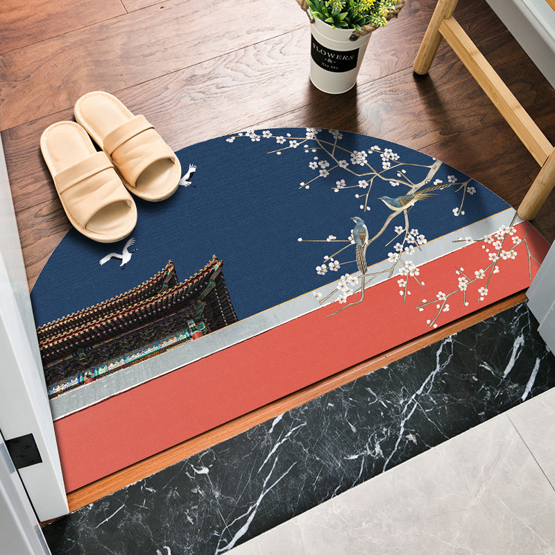 BowLift | Chinoiserie Printed Rug Multi Colored Polypropylene Carpet Anti-Slip Back Pet Friendly Stain Resistant Rug for Door