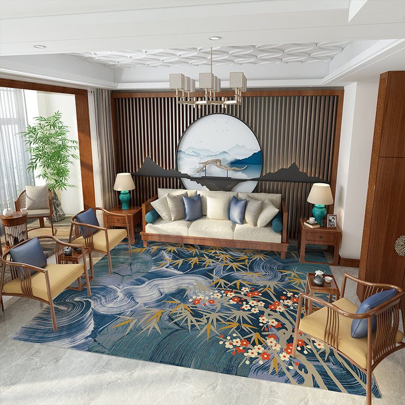 BowLift | Glamour Drawing Print Rug Multicolor Chinoiserie Rug Synthetic Pet Friendly Non-Slip Back Washable Rug for Home