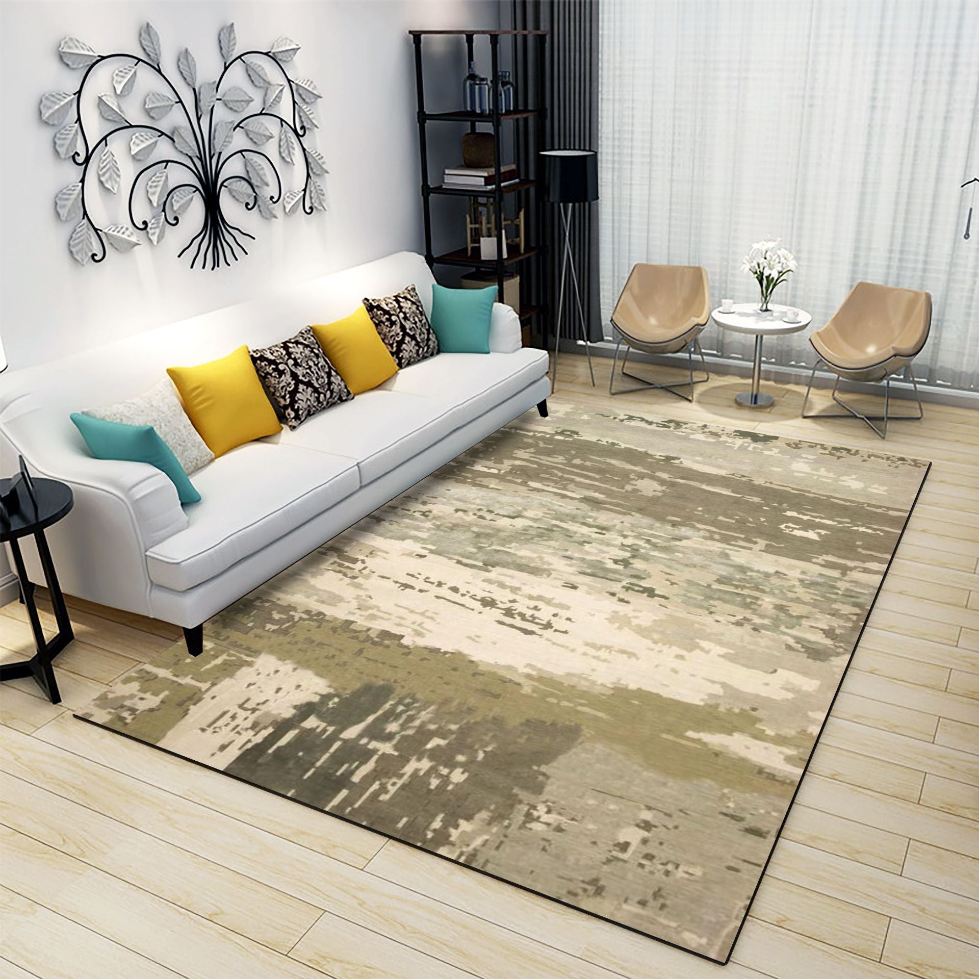 BowLift | Classic Industrial Design Rug Multicolored Postmodernism Rug Stain Resistant Pet Friendly Non-Slip Rug for Room