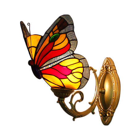 BowLift | Colored Glass Butterfly Wall Lamp Country Style 1 Light Wall Mount Lighting in Red/Blue