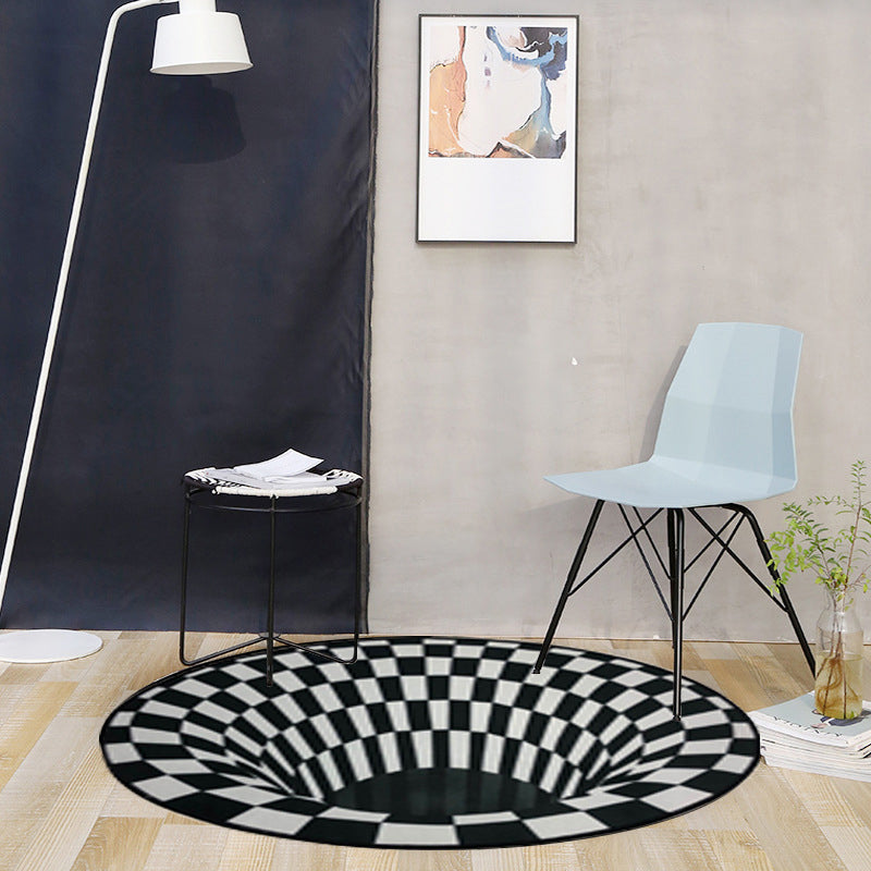 BowLift | Creepy Hole 3D Illusion Rug Black and White Modern Rug Polypropylene Pet-Friendly Antiskid Dirt-Resistant Rug for Living Room