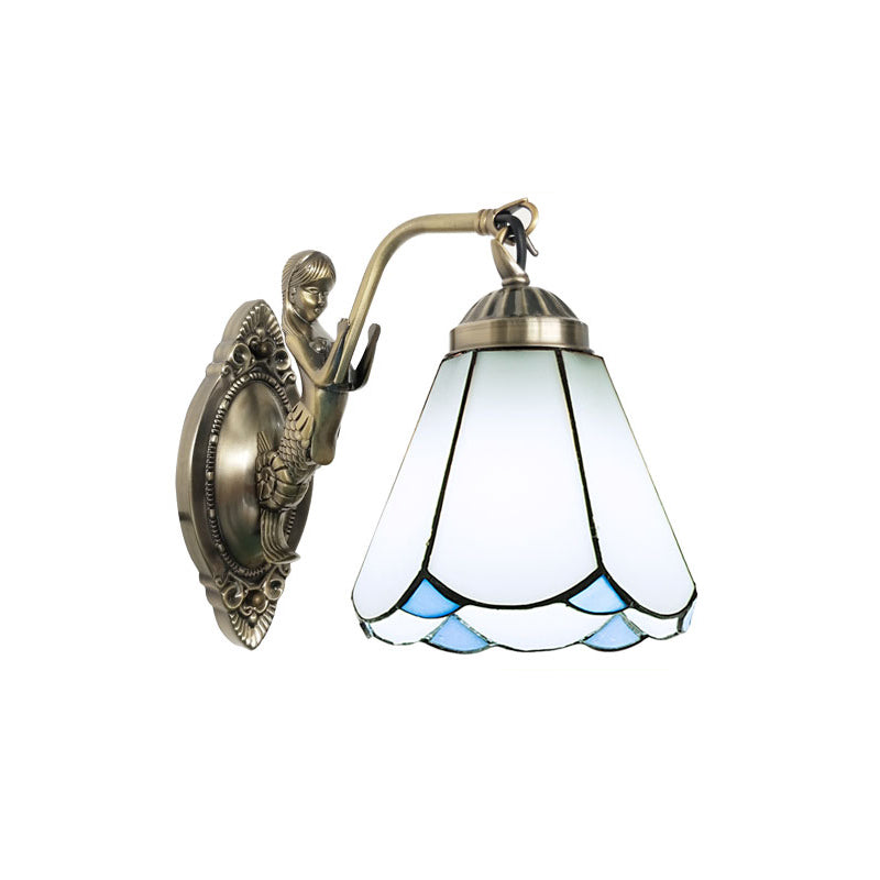 BowLift | Bell Shade Wall Mounted Light Impregnated Glass Vintage Wall Lamp Fixture with Mermaid Decor