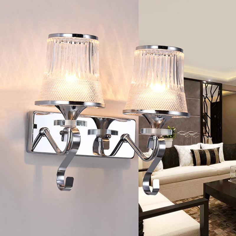 BowLift | Vintage Style Bell Wall Light Clear Glass 2 Lights Bedroom Gold Finish Wall Lamp with Crystal Accent