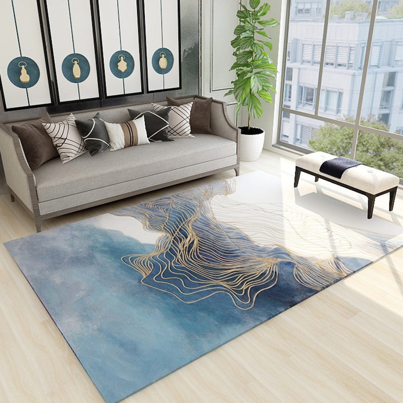 BowLift | Asian abstract flowing print carpet Multicolor synthetic carpet pet-friendly washable non-slip flooring for living room