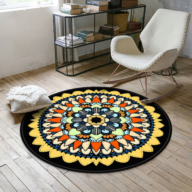 BowLift | Aesthetic Mandala Rug Multicolored Moroccan Rug Polyester Non-slip Back Washable Stain-resistant Rug for Room