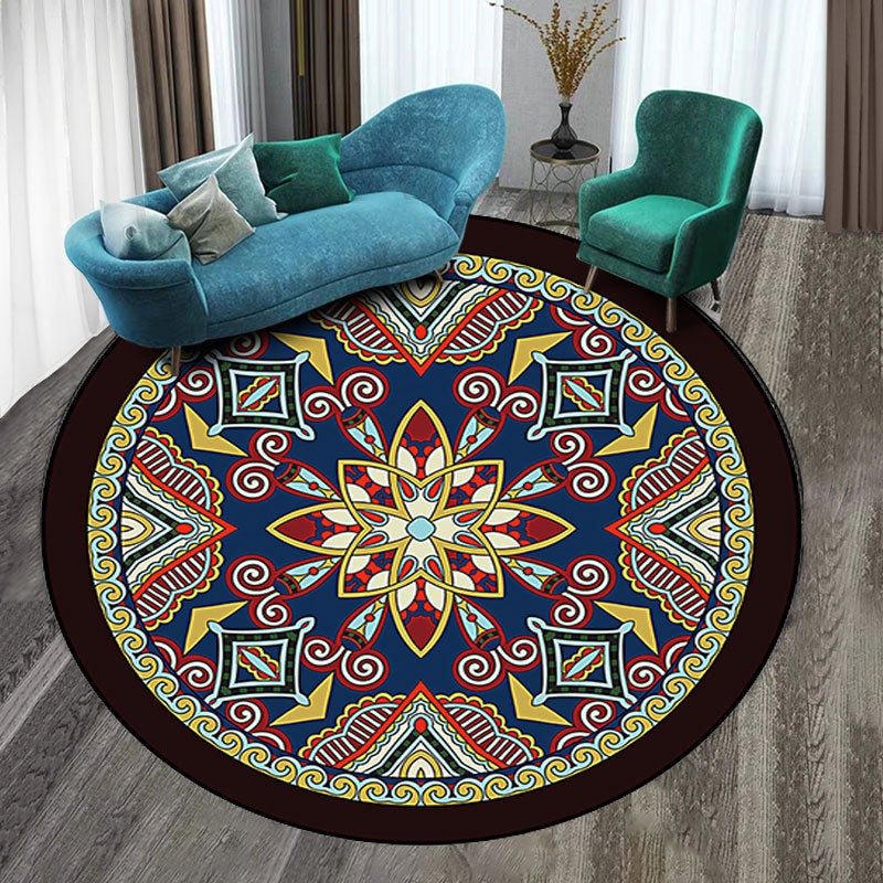 BowLift | Colorfully patterned folk art printed carpet polyester Moroccan carpet with non-slip backing pet-friendly machine washable carpet for guest room