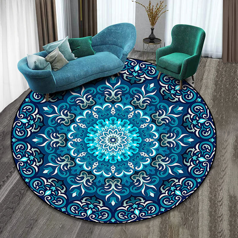 BowLift | Colorfully patterned folk art printed carpet polyester Moroccan carpet with non-slip backing pet-friendly machine washable carpet for guest room