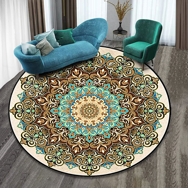BowLift | Colorfully patterned folk art printed carpet polyester Moroccan carpet with non-slip backing pet-friendly machine washable carpet for guest room