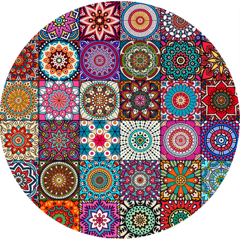 BowLift | Classic Multi-Color Moroccan Rug Synthetic Mandala Print Rug Pet Friendly Non-Slip Washable Rug for Home