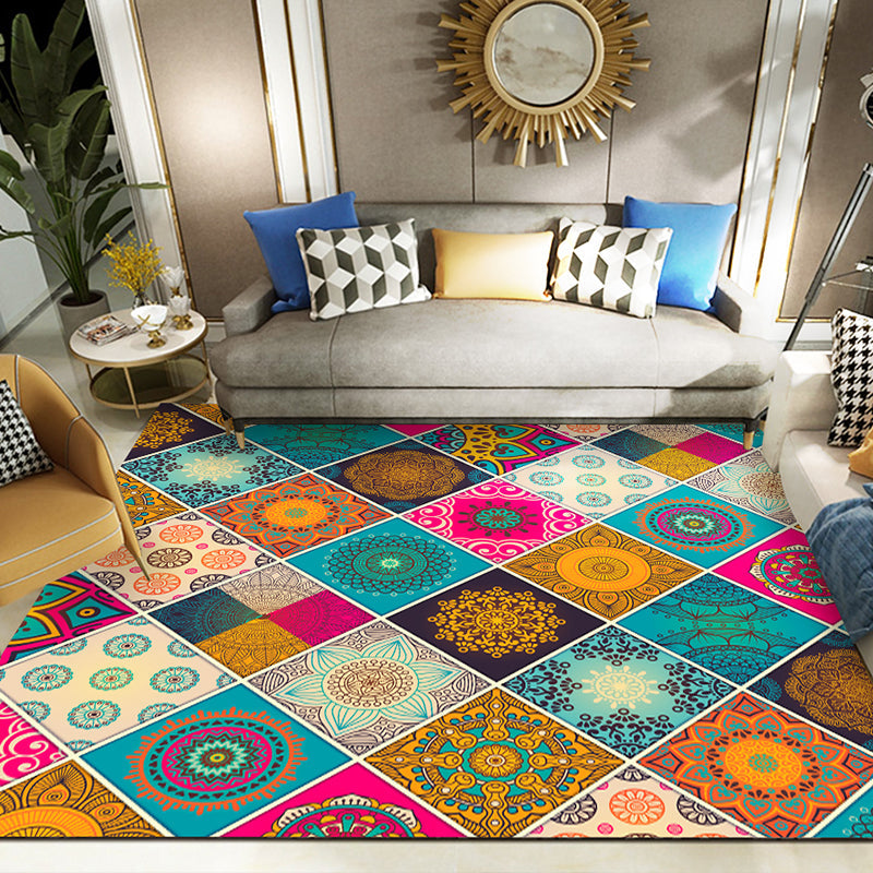 BowLift | Classic Multicolored Mandala Rug Synthetic Moroccan Rug Stain Resistant Slip Resistant Pet Friendly Rug for the Large Room