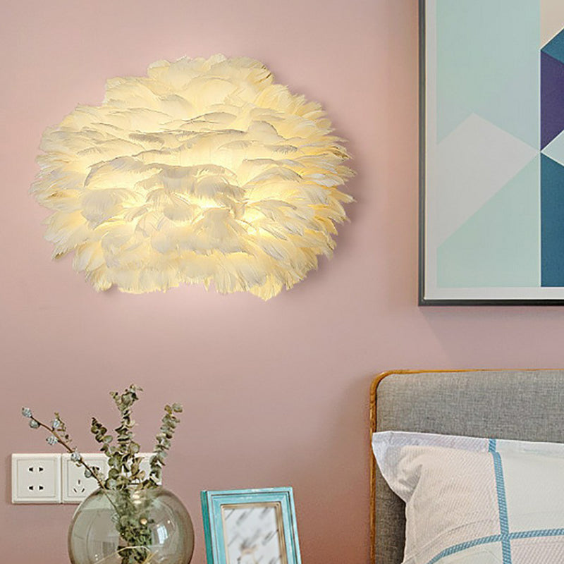 BowLift | Blooming Flower Feathers Wall Light Nordic Style 1 Bulb White Wall Light for the Girls' Room
