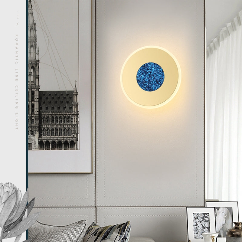 BowLift | Blue and Brass Disk LED Wall Light Modernist 8"/11" Dia Wall Mount Lamp with Acrylic Shade