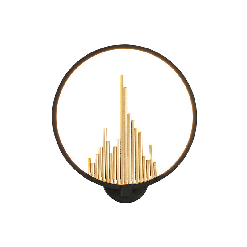 BowLift | Acrylic Halo Ring LED Wall Light Modern Wall Mounted Lamp in Black/White with Mountain Pattern, Warm Light