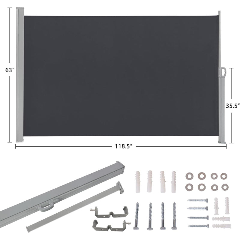 BowLift | 118" × 63" Retractable Side Awning Waterproof UV-Resistant Aluminum Patio Side Awning Screen Fence