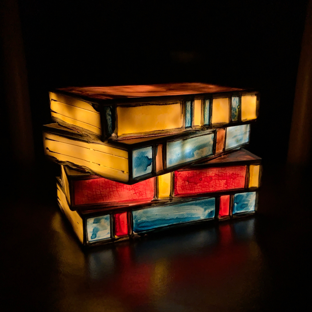 BowLift | LumeNova Stained Glass Book Lamp | LED Table Light | Mood Light | Decorative Lighting for Home