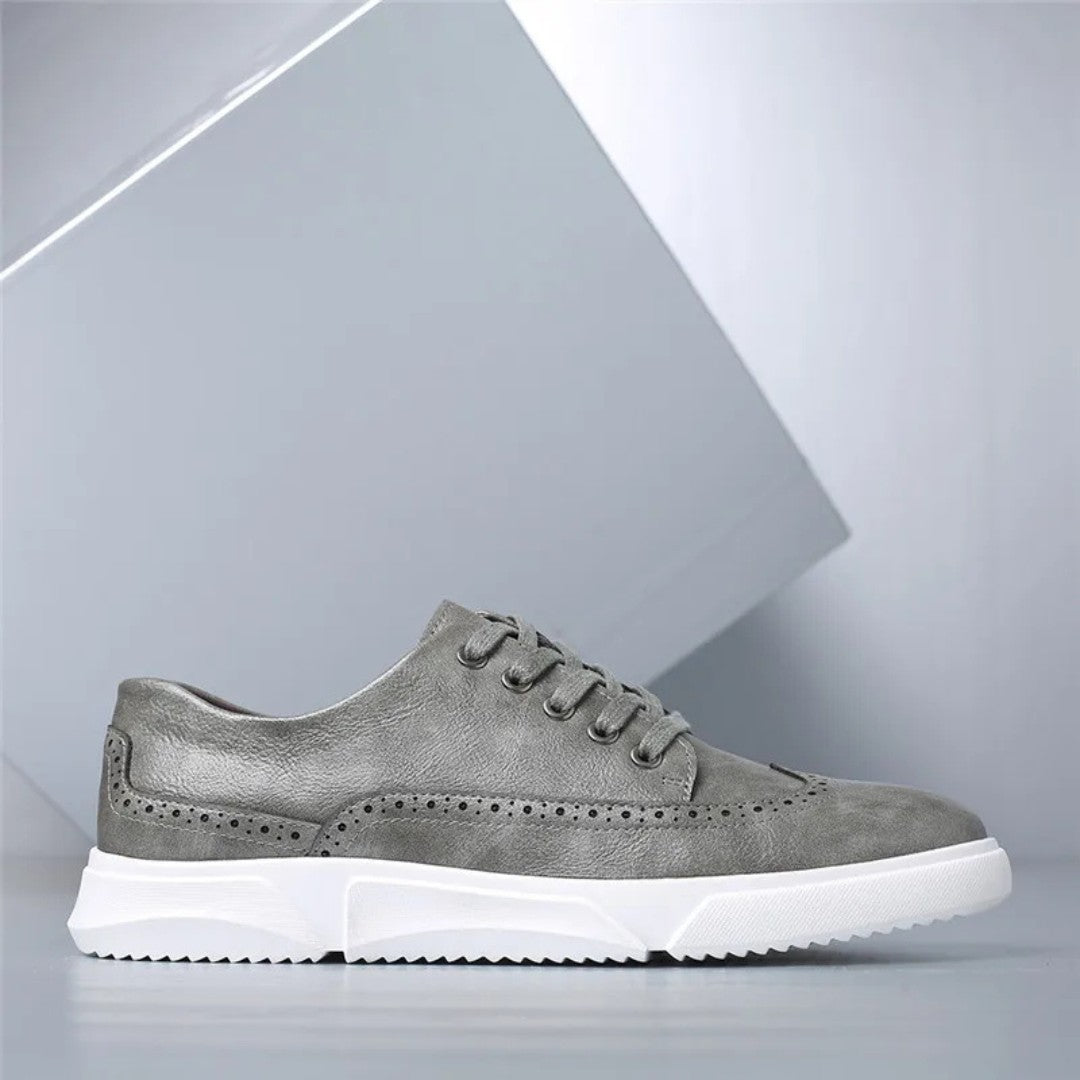 Leather Brogue Sneakers with Rubber Sole