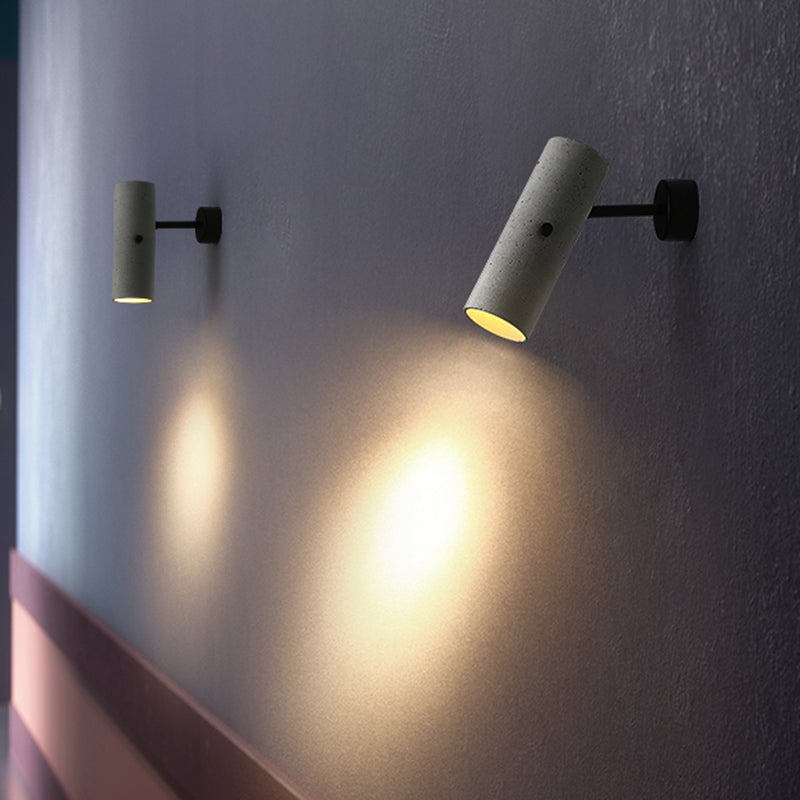 BowLift | Cylindrical Shade Cement Wall Spotlight Minimalist Gray LED Wall Light