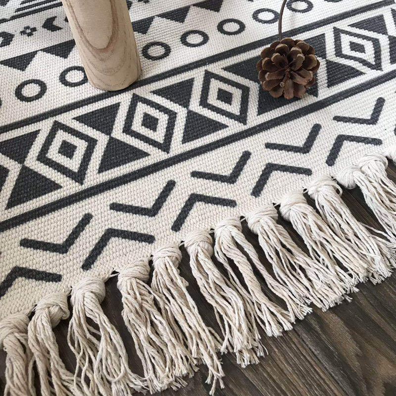 BowLift | Western Bedroom Rug Multicolored Tribal Geo Rug Cotton Blend Easy Care Washable Area Rug with Fringe